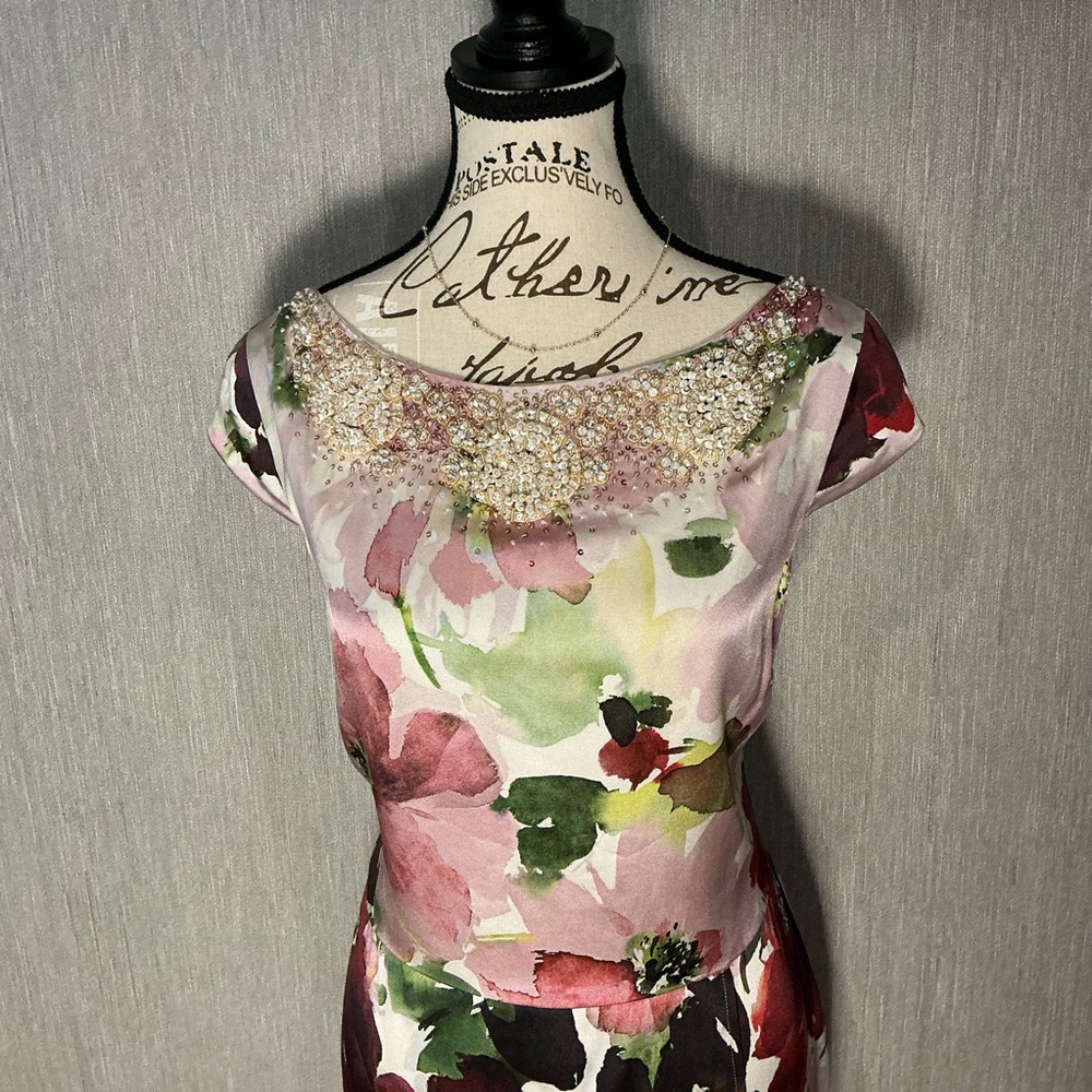 St. John Floral Midi Dress in Pink and Green Size 6 - Picture 3 of 11
